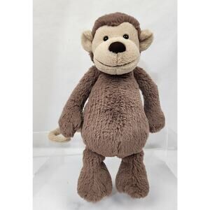 Jellycat Bashful Brown Beige Monkey Stuffed Animal Beanbag Plush Toy 12” EUC